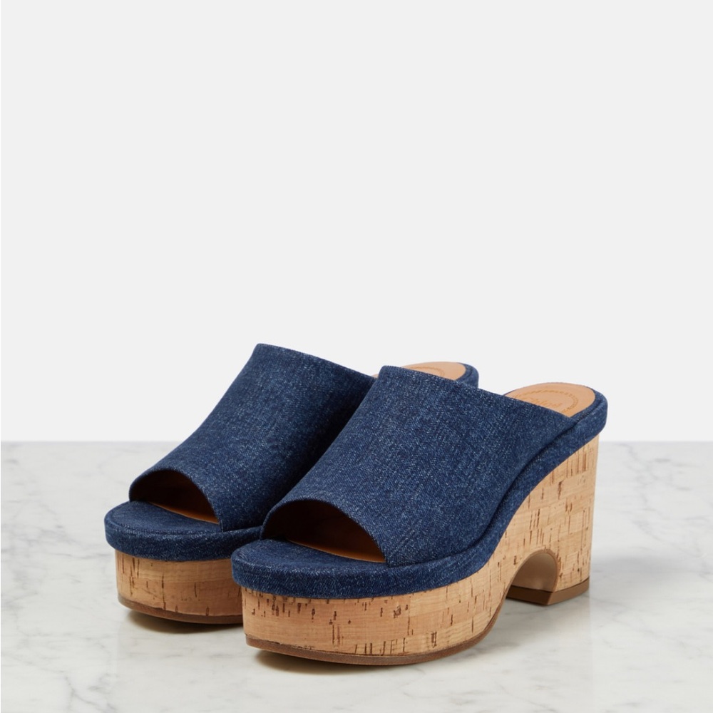 CHLOE OLI DENIM PLATFORM MULES